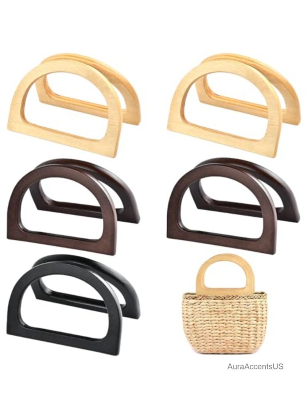 10pc Wooden D-Shape Purse Handles for Bag Making Crochet Bags